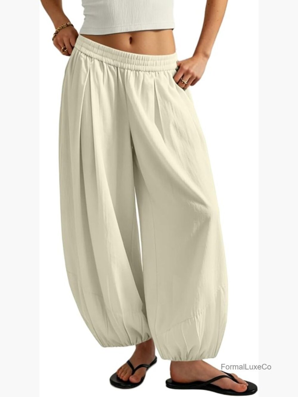 Wide Leg Barrel Pleated Palazzo Pants with Pockets